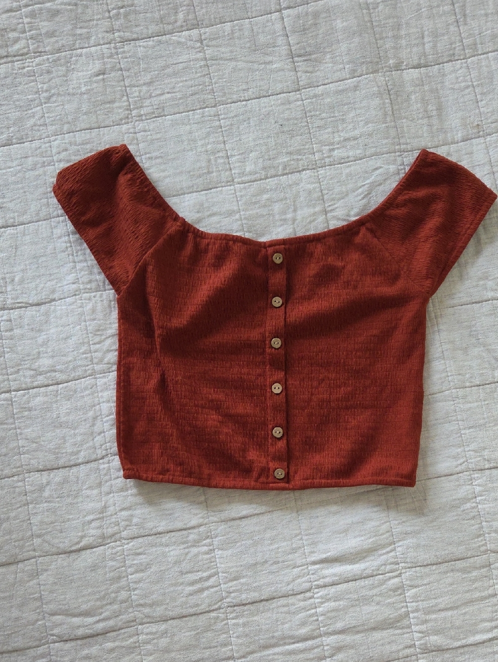Rip Curl Rust Off-Shoulder Button-Down Crop Top